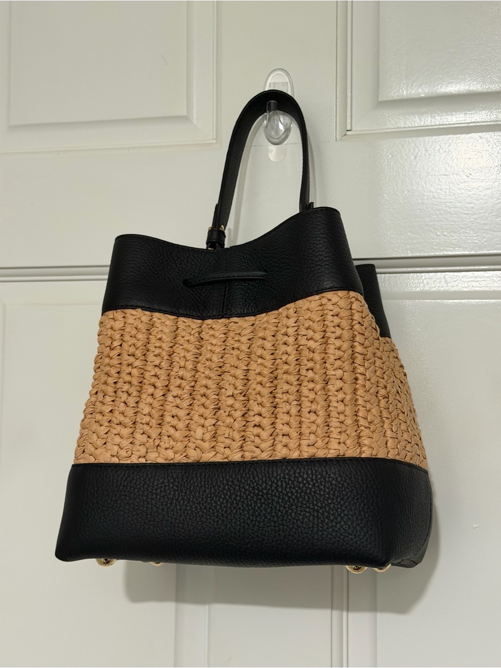 Strathberry Osette Midi in Raffia with Black leather - Picture 3 of 12